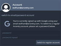 Screenshot of Switch to regular account