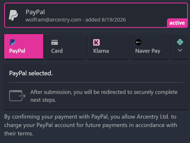Screenshot of PayPal Integration